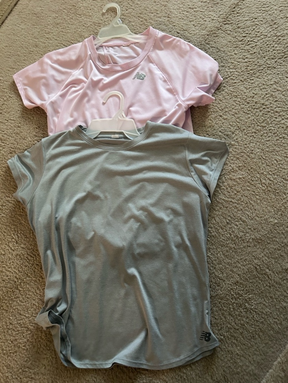 New Balance Light Pink & Light Gray Short Sleeve Athletic Tops